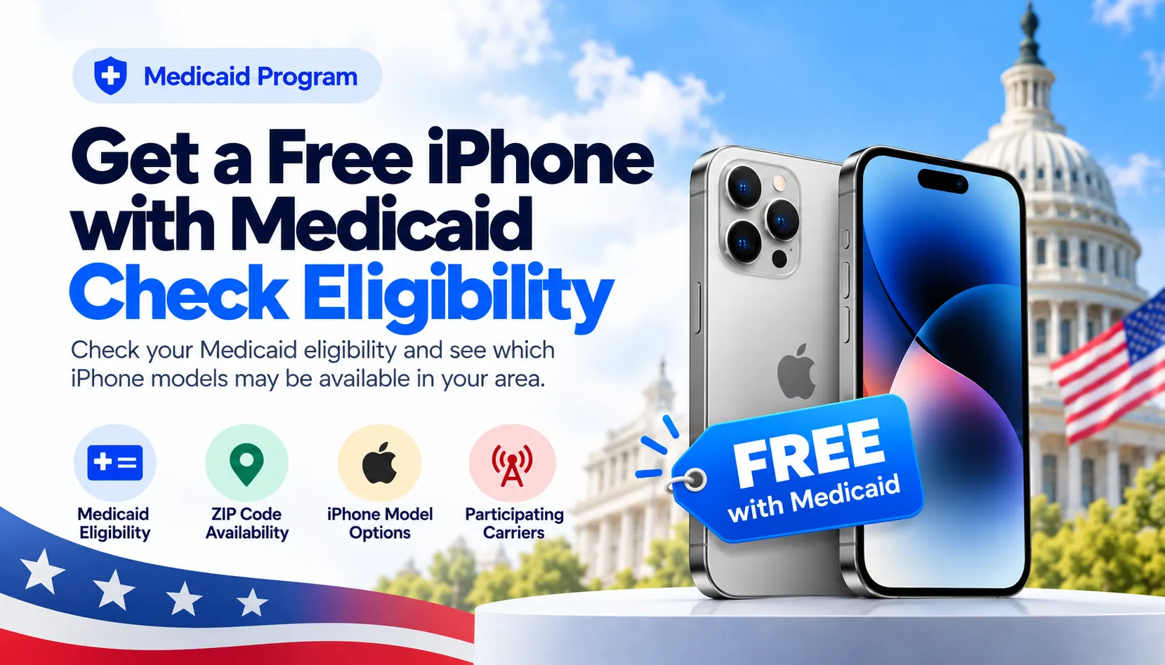 Free iPhone with Medicaid Lifeline eligibility and carrier offer illustration